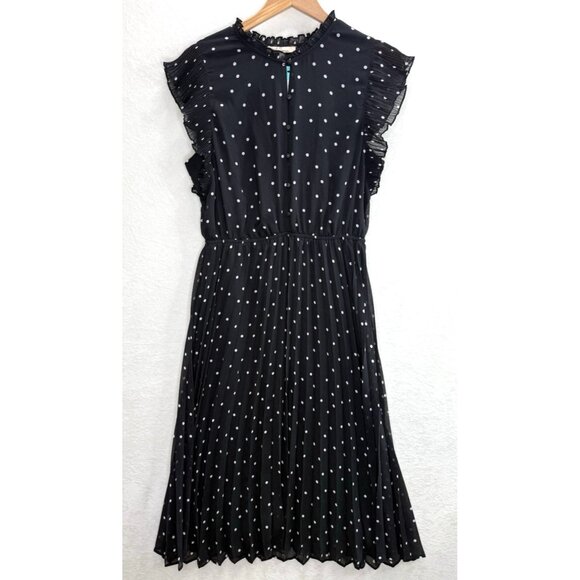 Les Serein Perla Black White Polka Dot Pleated Flutter Sleeve Dress Size L NWT - Picture 8 of 14